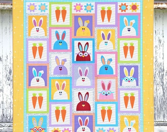 Carrot Patch Bunnies | DIGITAL PDF Quilt Pattern | Applique Quilt Patterns | Kid's Quilt Patterns | Rabbit Quilts | Red Boot Quilt Co