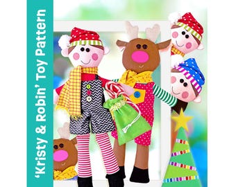 Kristy & Robin Plushie: Christmas Elf and Reindeer Soft Toy Sewing Pattern (PDF)