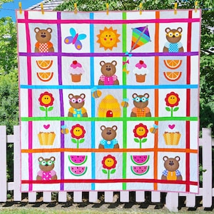 Teddy Bear's Picnic | PRINTED Quilt Pattern | Applique Quilt Patterns | Kid's Quilt Patterns | Teddy Bear Quilt Patterns | Red Boot Quilt Co