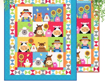 Ferme aux tournesols : motif appliqué de courtepointe animal (PDF)