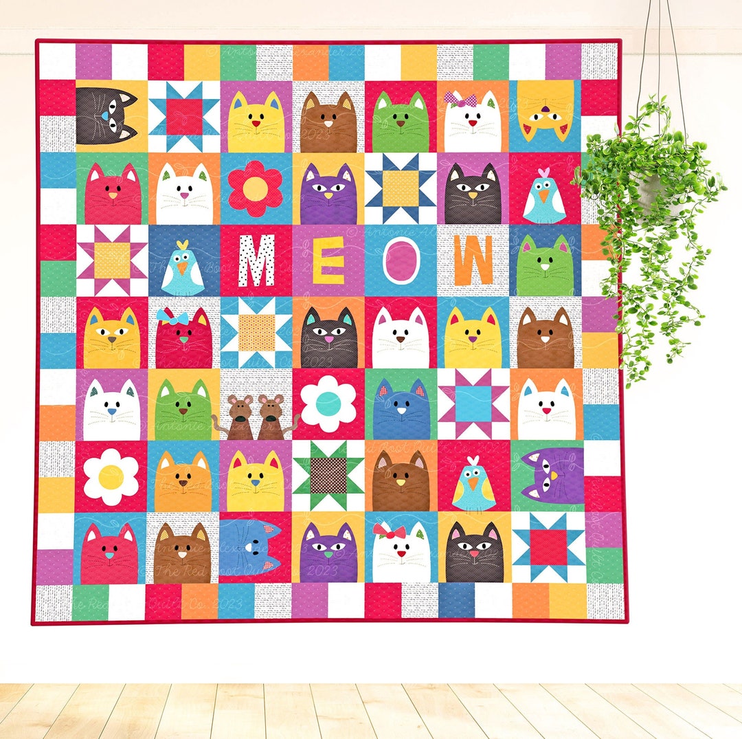 The Catnip Cats PRINTED Quilt Pattern Applique Quilt - Etsy