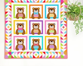 Bear Hugs | DIGITAL PDF Quilt Pattern | Applique Quilt Patterns | Kid's Quilt Patterns | Teddy Bear Quilt Patterns | Red Boot Quilt Co
