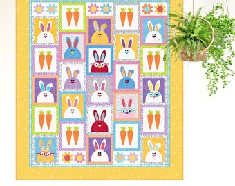 Carrot Patch Bunnies | PRINTED Quilt Pattern | Applique Quilt Patterns | Kid's Quilt Patterns | Rabbit Quilt Pattern | Red Boot Quilt Co