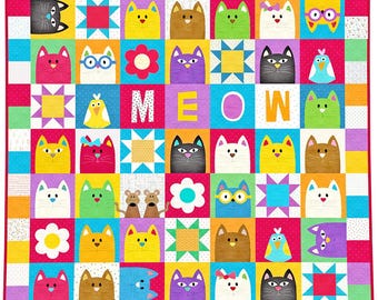 Los gatos de la hierba gatera: Patrón divertido para colcha con apliques de gatos (PDF)