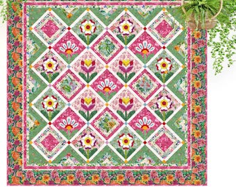 Les Tuileries : joli motif de courtepointe appliqué floral en deux couleurs (PDF)