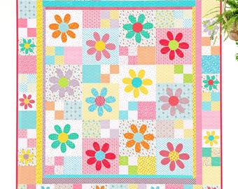 Margaritas Vintage: Patrón de patchwork con apliques de flores de margarita (Descarga digital)