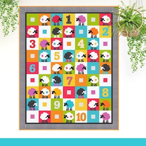 Counting Sheep | DIGITAL PDF Quilt Pattern | Applique Quilt Patterns | Kid&#39;s Quilt Patterns | Farmyard Quilt Patterns | Red Boot Quilt Co