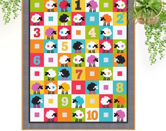 Compter les moutons : motif de courtepointe appliqué moutons et chiffres (PDF)