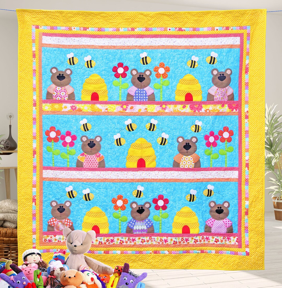 Little Bears PRINTED Quilt Pattern Applique Quilt Patterns Kid's Quilt