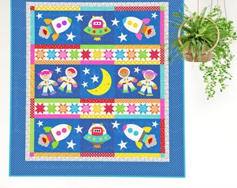 Zoom to the Moon | DIGITAL PDF Quilt Pattern | Applique Quilt Patterns | Kid's Quilt Patterns | Space Quilt Patterns | Red Boot Quilt Co