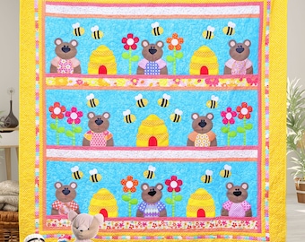 Petits ours : motif de courtepointe appliqué ours en peluche et abeilles (PDF)