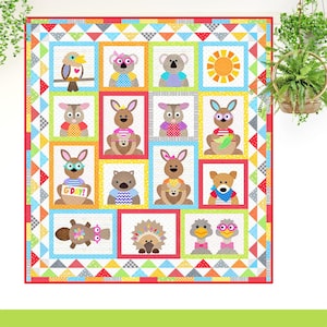 The Land Down Under | DIGITALES PDF Quilt Pattern | Applikation Quilt Muster | Kinder Quilt Anleitung | Australische Tiere | Roter Stiefel Quilt Co