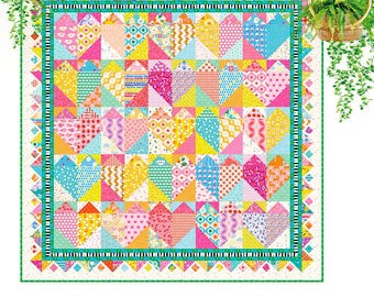 Królowa Kier: Cyfrowy wzór patchworkowy w kształcie serca w walentynki