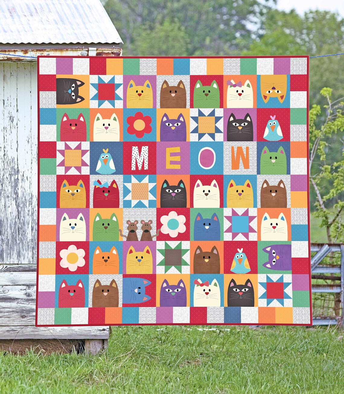 The Catnip Cats PRINTED Quilt Pattern Applique Quilt - Etsy
