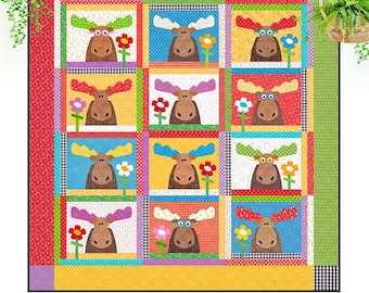Moose Mayhem: Patrón divertido para colcha con apliques de alces (Descarga digital)
