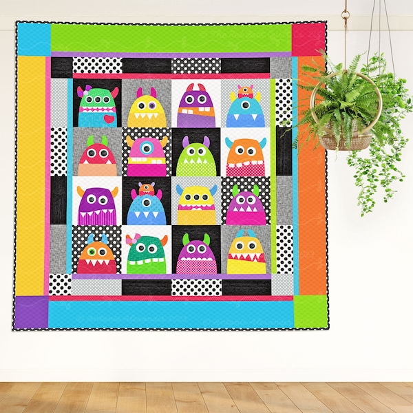 Monster Mash | DIGITAL PDF Quilt Pattern | Applique Quilt Patterns | Kid's Quilt Patterns | Monster Quilt Patterns | Red Boot Quilt Co