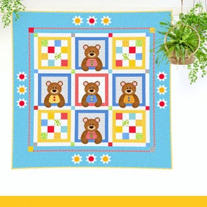 Honey Bee Bears | DIGITAL PDF Quilt Pattern | Applique Quilt Patterns | Kid's Quilt Patterns | Bear Quilt Patterns | Red Boot Quilt Co