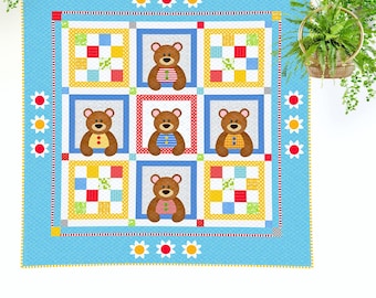 Honey Bee Bears: Wzór na kołdrę z aplikacją w kształcie misia (PDF)