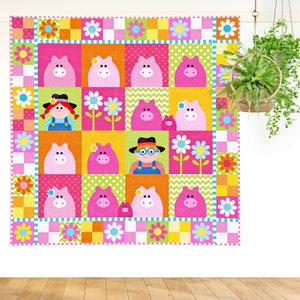 Pink Piggy Farm | DIGITAL PDF Quilt Pattern | Applique Quilt Patterns | Kid's Quilt Patterns | Farmyard Quilt Patterns | Red Boot Quilt Co