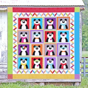 Panda Party | DIGITAL PDF Quilt Pattern | Applique Quilt Patterns | Kid&#39;s Quilt Patterns | Panda Quilt Patterns | Red Boot Quilt Co