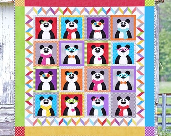 Panda Party | DIGITAL PDF Quilt Pattern | Applique Quilt Patterns | Kid's Quilt Patterns | Panda Quilt Patterns | Red Boot Quilt Co