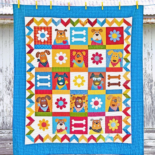 The Kennel Club | DIGITAL PDF Quilt Pattern | Applique Quilt Patterns | Kid's Quilt Patterns | Dog Quilt Patterns | Red Boot Quilt Co