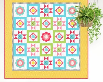 May's Wash-Day Daisies | PRINTED Quilt Pattern | Applique Quilt Patterns | Modern Quilt Patterns | Floral Quilt Patterns | Red Boot Quilt Co