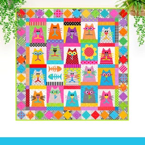 Flache Katze Boogie: Lustiges Katzen Applikation Quilt Muster (Digitaler Download)