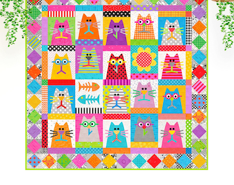 Flat Cat Boogie: Patrón de edredón con apliques de gato divertidos (Descarga digital)