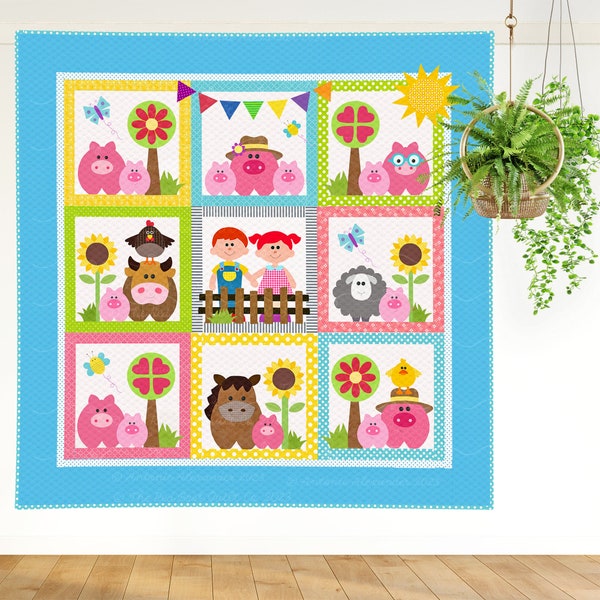 Ce petit cochon : motif de courtepointe appliqué avec animaux de la ferme (téléchargement numérique PDF)