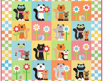 Lindos gatitos: Patrón de colcha con apliques de gatos (Descarga digital)