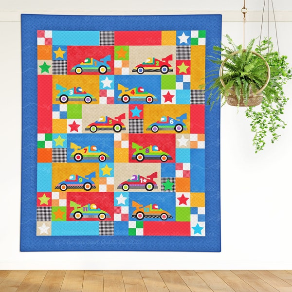 Speed Racers | DIGITAL PDF Quilt Pattern | Applique Quilt Patterns | Kid's Quilt Patterns | Car Quilt Patterns | Red Boot Quilt Co
