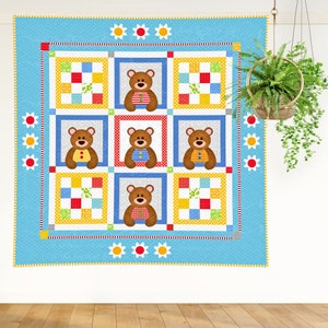 Honey Bee Bears | DIGITAL PDF Quilt Pattern | Applique Quilt Patterns | Kid's Quilt Patterns | Bear Quilt Patterns | Red Boot Quilt Co