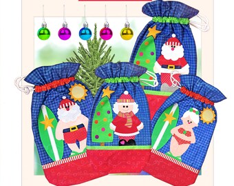 Here Comes Santa | PRINTED Santa Sack Pattern | Santa Sack Patterns | Kid's Santa Sacks | Christmas Gift Bag Patterns | Red Boot Quilt Co