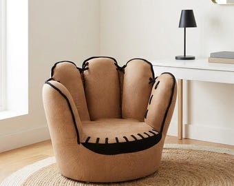 Kids Baseball Glove Chair Toddler Armchair Wooden Frame Plush Playroom Sofa Seat Gift