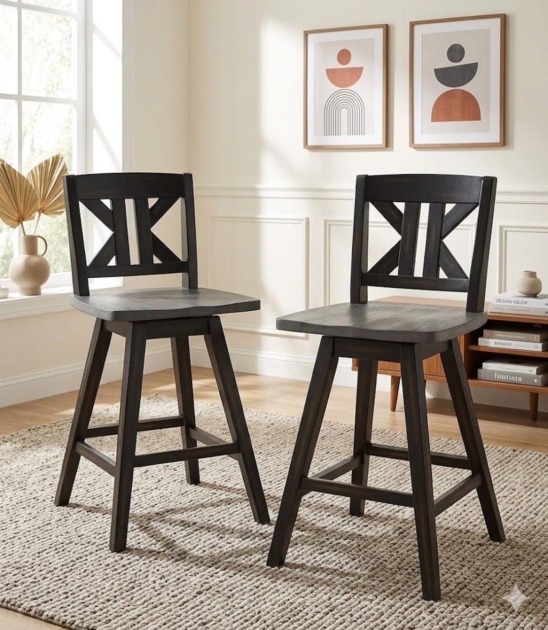 Swivel Counter Height Stools Set of 2 Solid Wood Farmhouse Bar Chairs ...