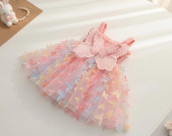 Baby Girl Birthday Dress Summer Butterfly Wings Sweet Colorful Toddler Party Costume