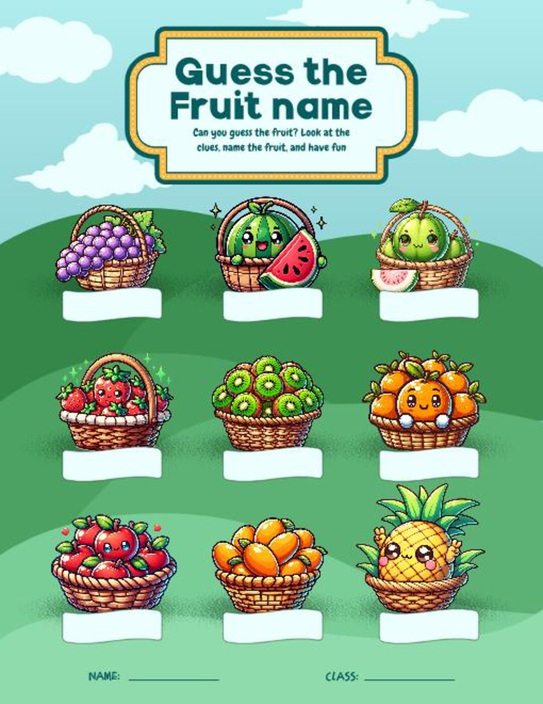 Guess the Fruit Name Teacher Learning Worksheet Look at the Clues, Name ...