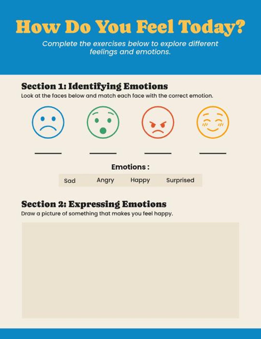 Identifying Emotions Teacher Learning Worksheet Match the Face With the ...