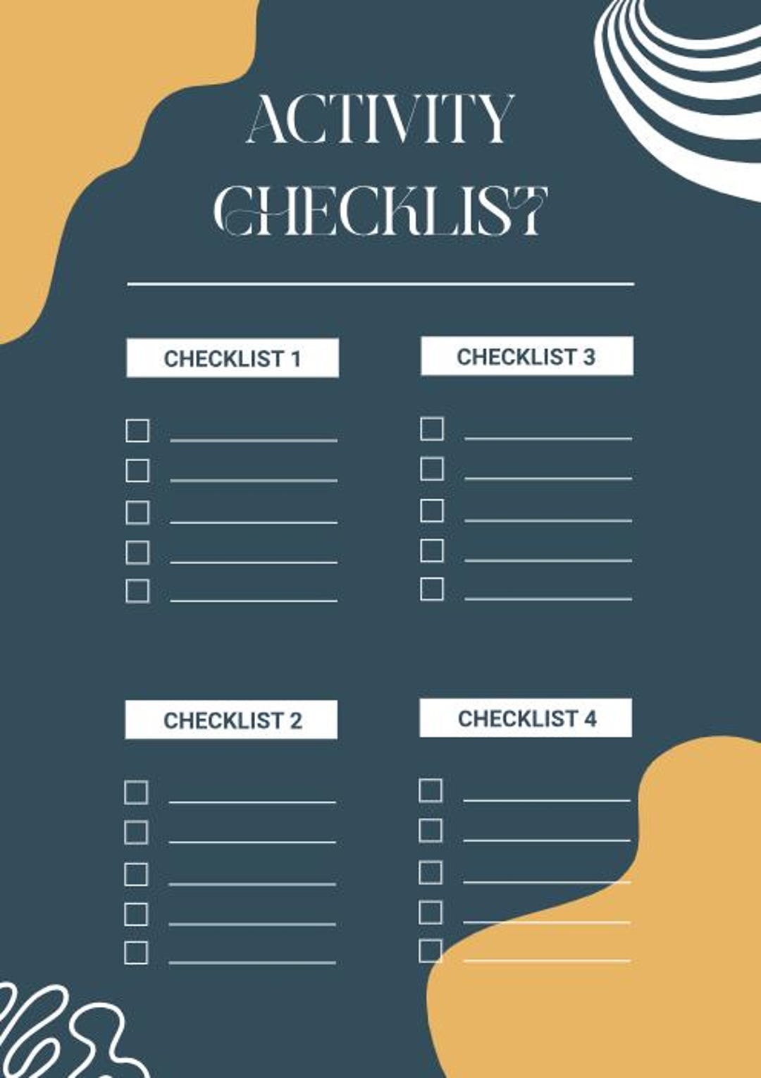 Activity Checklist 4 Separate Checklists in One Form Abstract Design ...
