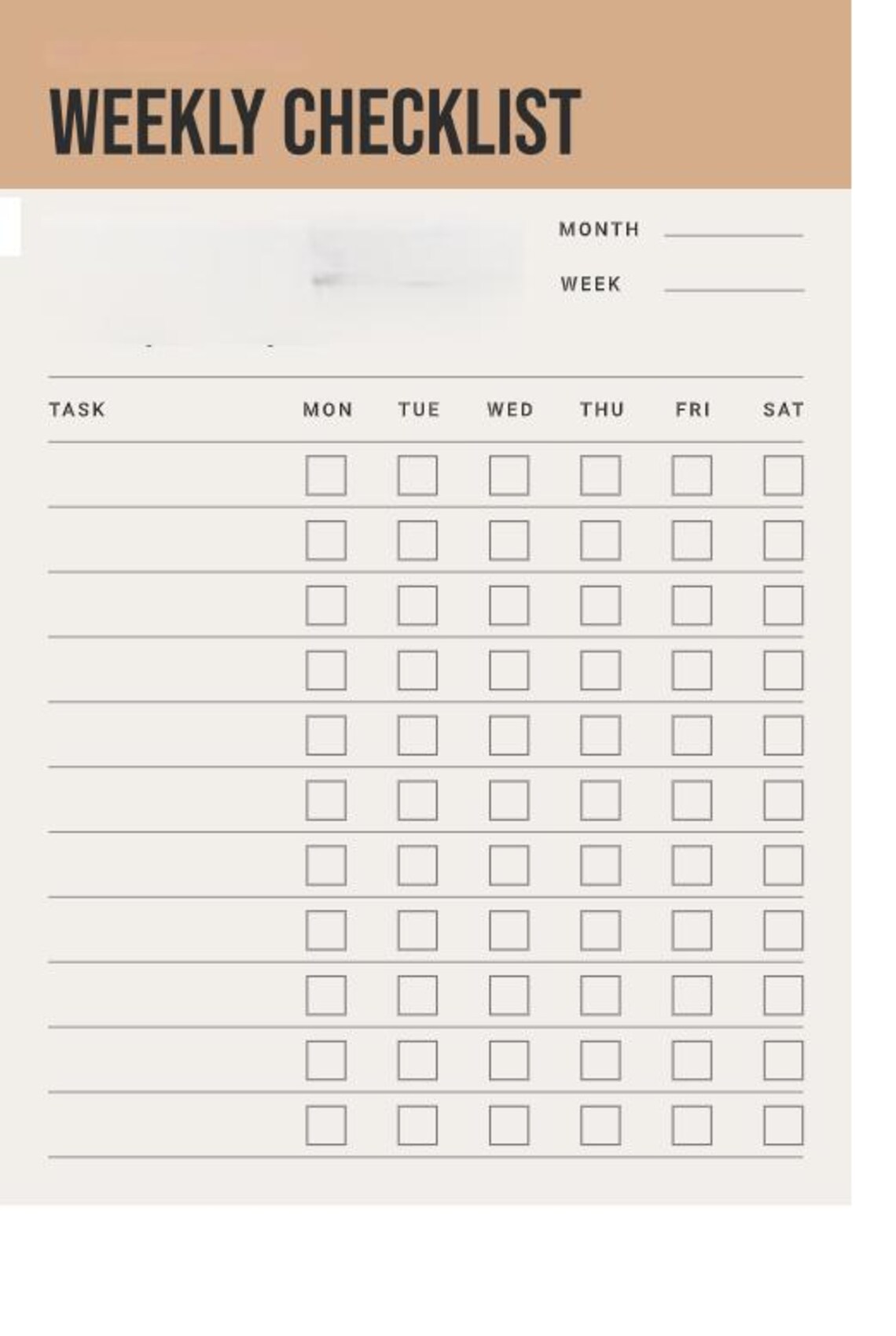 Weekly Checklist, Task Lines With Daily Checkmark Boxes - Etsy