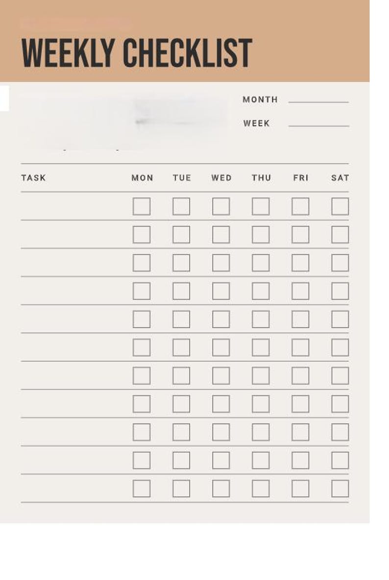 Weekly Checklist, Task Lines With Daily Checkmark Boxes - Etsy