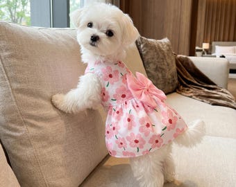 Vestito floreale per cani / Vestito estivo da principessa per piccoli animali, con fiocco, tessuto in poliestere