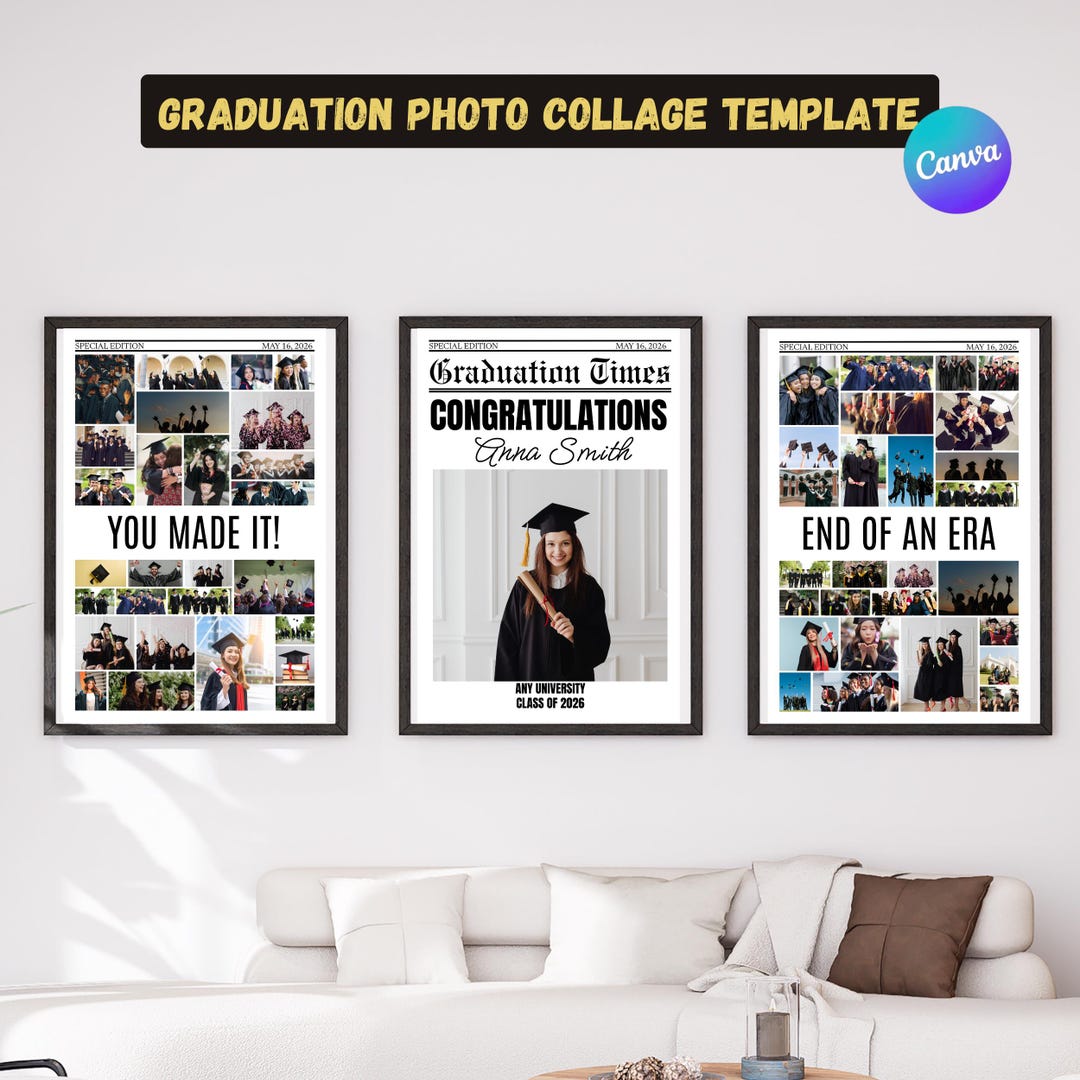 Graduation Photo Collage Examples GRADUATION Photo Collage Template | Welcome Set | Editable in Canva - Etsy