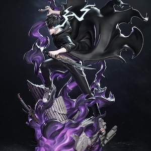 Samotny Poziom Sung Jin Woo - Monarcha Cieni | Anime Diorama Wydruk 3D | Posąg Sung Jin Woo | Król Umarłych | Żywica STL