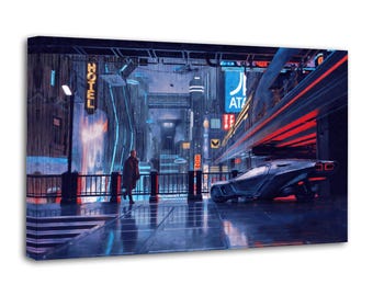 Cuadro con escena de Blade Runner pintado sobre lienzo, póster decorativo para pared, ideal para el salón o el hogar.