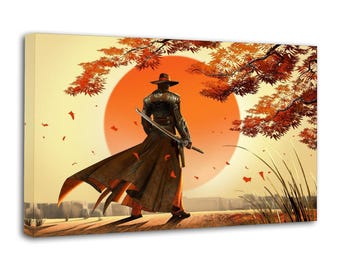 Cuadro japonés de samurái en invierno sobre lienzo, póster decorativo para pared, ideal para la sala de estar o el hogar.