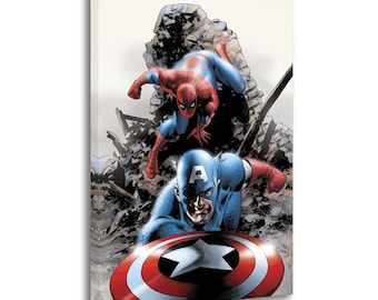Spiderman vs Capitán América, pintura sobre lienzo, arte de pared, póster, impresión, decoración de paredes de sala de estar, pósteres para el hogar