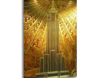EMPIRE STATE BUILDING art déco dorado Pintura sobre lienzo Arte de pared Póster Imagen Impresión Decoración de paredes de sala de estar Pósteres para el hogar