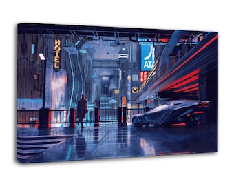 Cuadro con escena de Blade Runner pintado sobre lienzo, póster decorativo para pared, ideal para el salón o el hogar.
